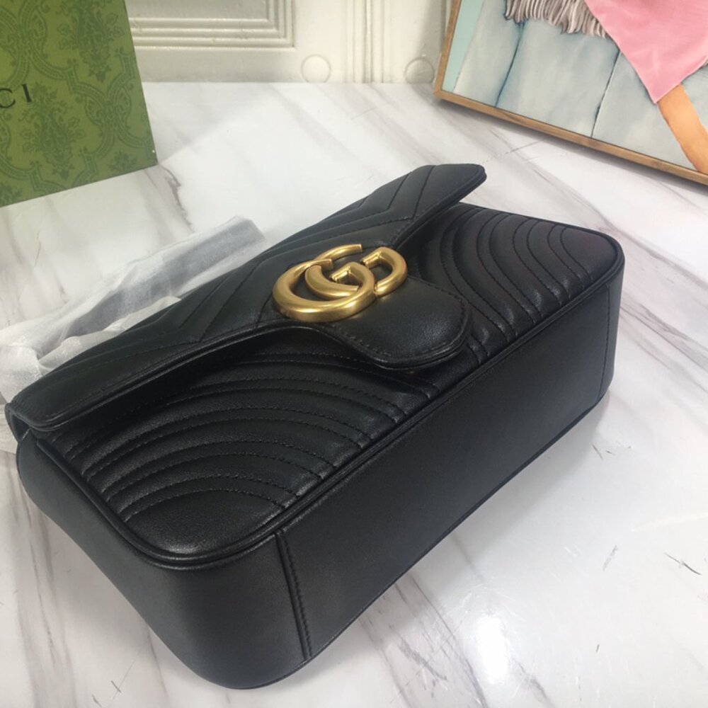 GUCCI Black Leather GG Marmont Shoulder Bag - Picture 5 of 8